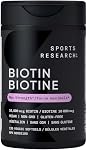 Sports Research® Max La biotine végane de force 10,000mcg avec huile de coco biologique - Aide à maintenir les cheveux, les ongles et la peau en santé - Parfait pour les femmes & Hommes - 120 Moussettes de légumes