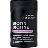 Sports Research® Max Strength Vegan Biotin 10,000mcg with Organic Coconut Oil - Helps to Maintain Healthy Hair, Nails and Skin - Great for Women & Men - 120 Veggie Softgels