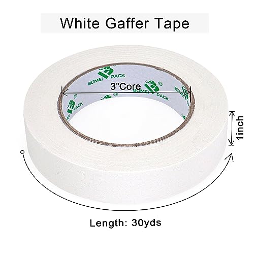 Image of BOMEI PACK White Gaffer Tape, Matte Non-Reflective, 1inch x 30yds No Residue Hand Tear Self-Adhesive Gaffer Tape for Labeling, Cable, Stage, Photo Studio, Painters and Duct Repair, 2 Pack