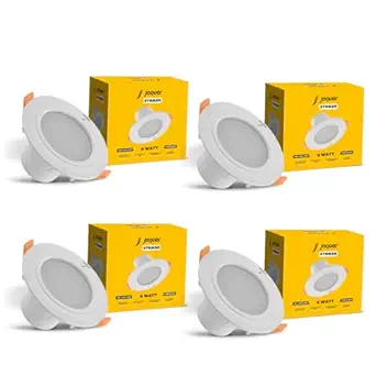 Jaquar 6W Striker Round Downlight with Aluminium Heat Sink | Junction Box LED Downlight | Mood Light for False Ceiling | 83 Cut Out | Warm White 108 x 62(DXH) MM(Pack 4)