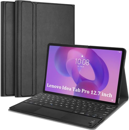 Image of HOM Tri-Fold Detachable Wireless Bluetooth Keyboard with Trackpad /Touchpad Tablet Cover Case for Lenovo Idea Tab Pro 12.7 inch