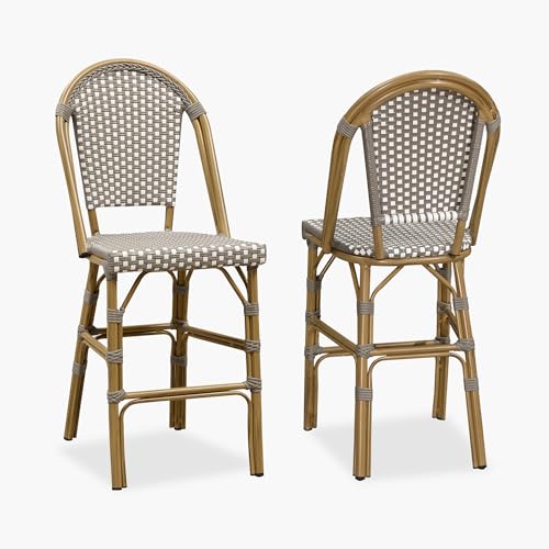 Image of PURPLE LEAF French Counter Height Bar Stool Set of 2 25 inch Bamboo Print Finish Patio Bar Chairs with Back Rattan Bar Chairs French Bistro Set for Kitchen Outdoor Counter Stool Grey