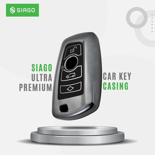 Image of SIAGO TPU Key Cover and Round Key Chain Compatible with BMW X4, X3, 5 Series, 6 Series, 3 Series, 7 Series 4 Button Flip Key (Grey)