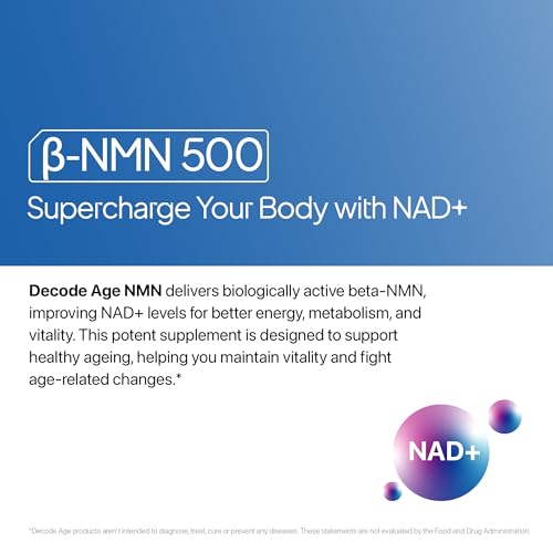 Image of NMN Supplement 500mg | 99% Pure NMN for Anti-Aging, NAD+ Boost & Cellular Energy | High Absorption Nicotinamide Mononucleotide | Longevity & DNA Repair Support | Decode Age