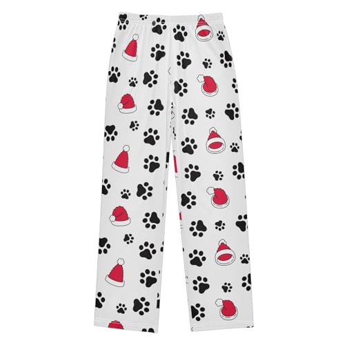 Boys' Pants Christmas Hat Dog Paw Long Bottoms Jogger Pants Elastic Waist Trousers with Pockets S-XL