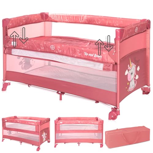 Lorelli 3 in 1 Babybett, Beistellbett und Laufstall Up and Down, Kinderbett mit 2 Ebenen, Seiteneingang und Faltbarer Seitenwand, Baby Reisebett,...