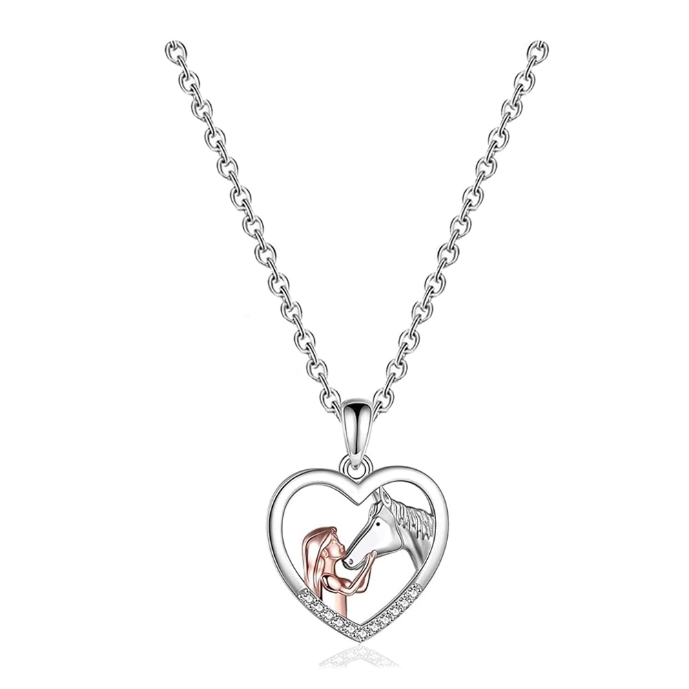 DKDXID Colgante Caballo Niña Collar Caballo Mujer Collar Corazon Enamorado Joyería con Forma de Caballos Collar de Niña y Caballo Colgantes Mujer Plata Regalos de Caballos para Mamá,Esposa