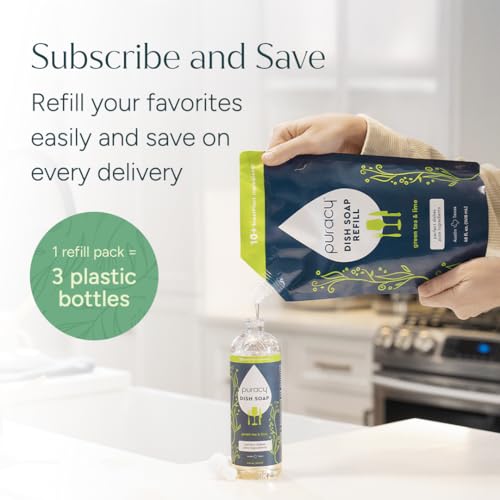 Image of Puracy Dish Soap, Green Tea & Lime, Care for Your Dishes and Your Hands, 99.96% Plant-Based, Natural Liquid Dishwashing Detergent, Skin Friendly Sulfate-Free Kitchen Soap, 16 Ounce (3-Pack)