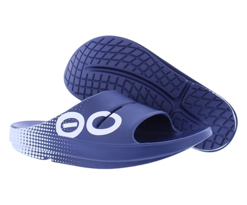 Image of OOFOS Ooah Sport Slide Unisex Shoes Size 9, Color: Matrix Navy-Blue