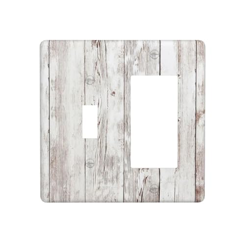 Vintage Western Kitchen Gray/White Grey Wood Plank Grain 2 Gang 1-Toggle 1-Decorator/Gfci Combination Light Switch Cover Cabin Rustic Barn Wooden Print Decorative Combo Device Toggle/Rocker Wall Plate