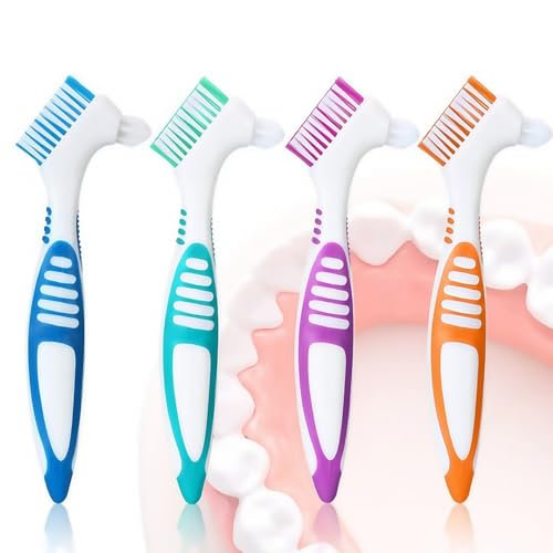 Heanvmyss Cepillos de Dientes para Prótesis,4 Piezas Cepillo Limpiador para Ortodoncia,Cepillo para Dentadura Portátiles Kit,Cepillos de Prótesis Portátiles de Doble Punta para Dentaduras Cuidado