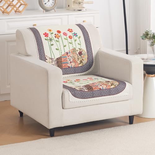 Image of HOKIPO HeavenHue Sofa Cover 1 Seater for Seat & Back, Floral Patchwork
