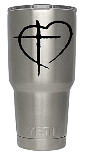 Cross in Heart Decal for Yeti Tumbler (w