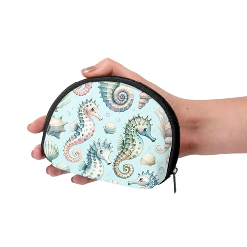 Portable Coin Purse Seahorse-Seashells Mini Zippered Money Pouch Card Holder3