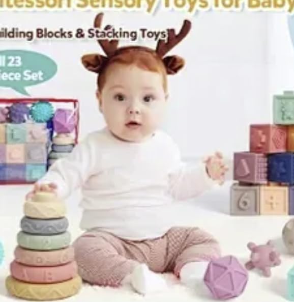 Image of Adena Montessori 8 in 1 Sensory Play Kit 0-6 Months Baby | Made for newborns to build motor skills & hand-eye coordination, it brings diverse sensory play with smooth wooden toys.