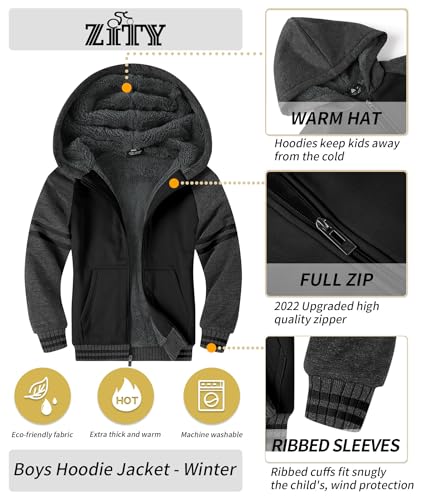 Image of ZITY Boys Zip Up Hoodie Fleece Jacket Kids Sherpa Lined Sweatshirts Outerwear Unisex Warm Winter Coat 6-15 Years Old