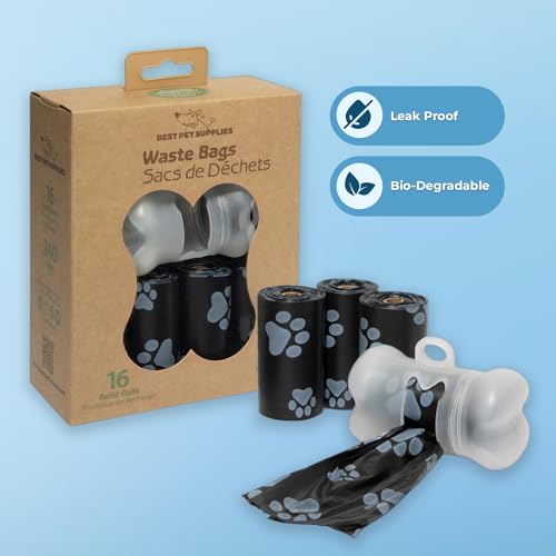 Image of BPS - Extra Thick Waste Poop Bags with Dispenser - Scented, Black, 240 Bags