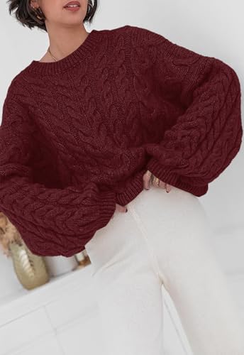 Image of PRETTYGARDEN Womens Sweaters Spring 2026 Cable Knit Long Sleeve Crewneck Oversized Sweater Chunky Pullover Loose Outfits
