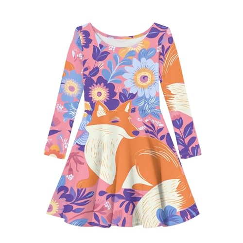Long Sleeve Soft Comfy Casual Fall Dress for Girls Cute Graphic Print Fit and Flare A Line Party Spring Dresses