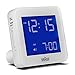 Braun Digital Alarm Clock with Snooze, Negative LCD Display, Quick Set, Beep Alarm in White, Model BNC009WH.