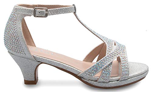 Image of Olivia K Girl's Glitter Leatherette Open Toe Strappy Ankle T Strap Kitten Heel Sandal (Toddler /Little Girl)