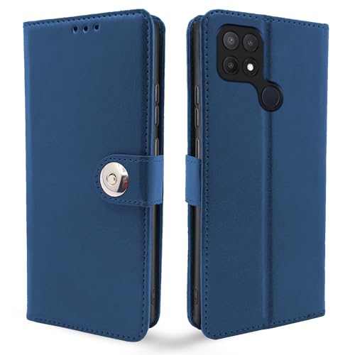 Image of Pikkme Oppo A15 / A15s Flip Cover Leather Finish | Inside TPU with Card Pockets | Wallet Stand and Shock Proof | Complete Protection Button Flip Case (Blue)