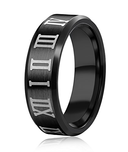 BESTEEL Acier Inoxydable Bague Chiffres Romains pour Homme Femme Vintage Bague Mate Noir, Taille 54-70 US 11