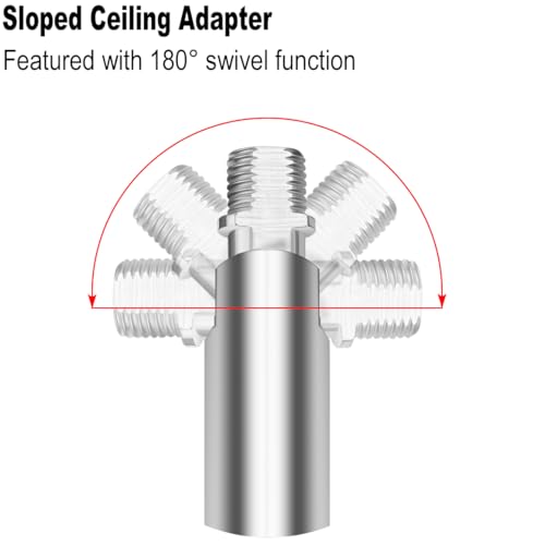 Image of M10 Threaded Extension Poles, 5 PCS 12-inch & 10 PCS 6-inch Lighting Fixture Downrods Stems & 180 Degrees Sloped Ceiling Adapter Kits for Pendant Light, Island Lighting, Chandeliers (Chrome)