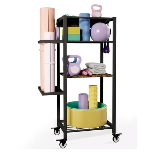 Ardier Yoga Mat Storage Rack with Wheels, 3 Tier Home Gym Workout Equipment Organizer for Dumbbells, Kettlebells, Foam Rollers
