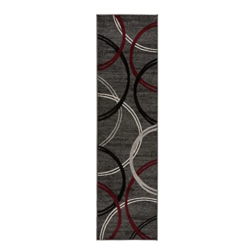 Rugshop Modern Wavy Circles Design Runner Rug 2' x 7' 2" Red