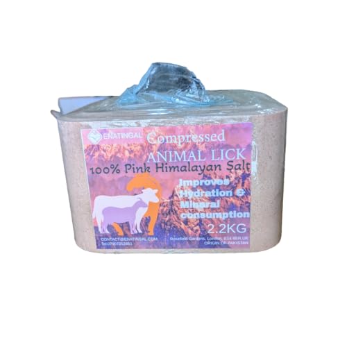 Lick de sal rosa del Himalaya para animales, 2200 g, bloque de sal comprimida (2,2 kg) 'Pakistan Origin'