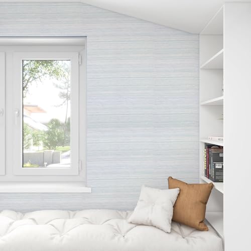 lenify Grasscloth Peel and Stick Wallpaper Blue and White Contact Paper 15.7in x 393.7in Vintage Textured Peel and Stick Wallpaper Faux Linen Striped Fabric Contact Paper Self Adhesive Vinyl by lenify - Used condition - Image 4