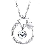 Necklaces Jewelry, Fashion Elegant Retro Silver Plated Round Cubic Zirconia Pendant Hollo Necklace Chain Necklace Gift (Silver)