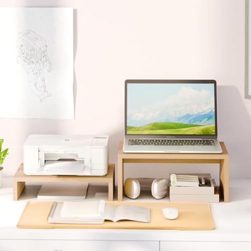 Image of Higher Monitor Stand Riser, Wood Monitor Riser with Storage for Desk Small Monitor Stand TV /Screen /PC /Laptop Riser Computer Stand Desktop Shelf (Oak)