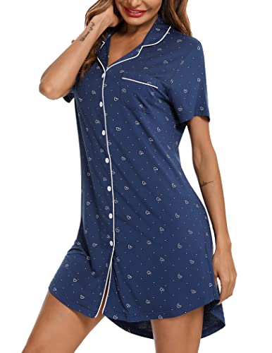 Image of Pjmlifecoco Nightgown for Women Button Down Sleepshirt Short /Long Sleeve Nightdress Soft Modal Sleepwear S-XXL