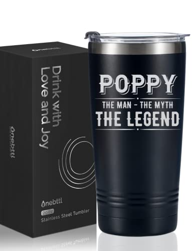 Poppy Gifts - Taza de viaje para abuelo, regalos de nietas y nietos para Navidad, cumpleaños, día del padre, jubilación, vaso de acero inoxidable con tapa, 20 onzas/590 ml, amapola