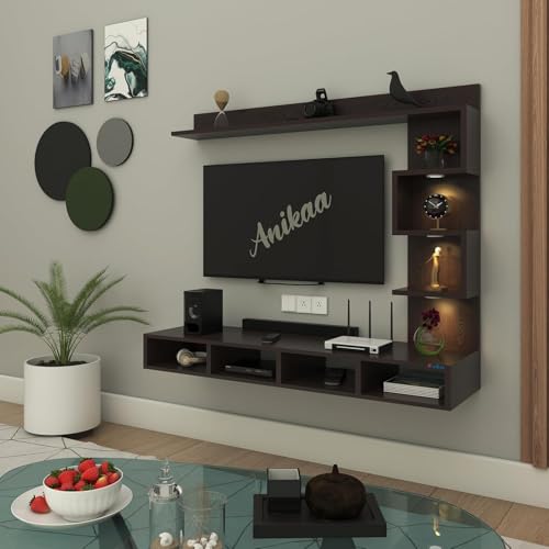 Image of Anikaa Kasey Engineered Wood Wall TV Unit LED Light Wall TV Stand Wall Mounted TV Unit for Living Room Home Office- (Wenge) (Ideal for 55 Inch)(D.I.Y)