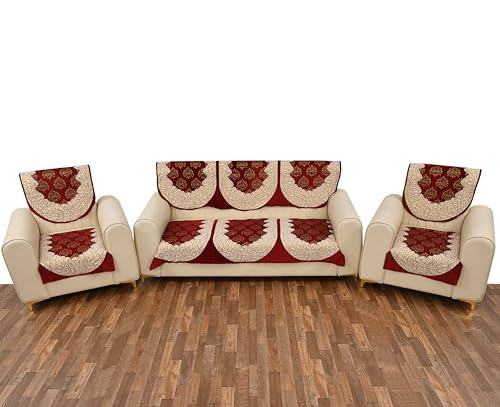 Image of Premium Floral Chenille 3 or 5 seat Sofacover|SofaCover /Slipcover /5 Seater Sofa Cover /3Seater+2Seater Sofa Cover /Chenille Sofa Cover /Sofa Protector /Slip Cover| Rectangular (Maroon)