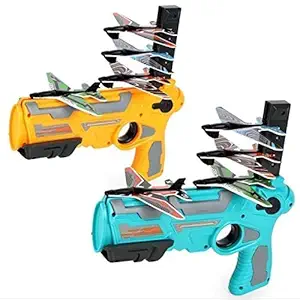 Dyomnizy Flying Airplane Launcher Gun Toy with Foam Glider Planes, Outdoor Games for Childrens, Best Aeroplane Toys for Kids Age 3,4,5,6.14 Years. (Multicolor)