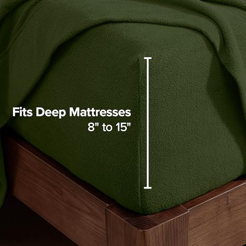 Image of Bare Home Super Soft Fleece Sheet Set (King, Cypress) | Extra Plush Polar Fleece, No-Pilling Bed Sheets, All-Season, Cozy Warmth, Deep Pockets 6 to 15 Inches