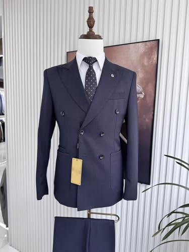 Mens 2 Piece Slim Fit Suit Set, Double Breasted Blazer Pants Tuxedo Dress for Party, Wedding and Business2