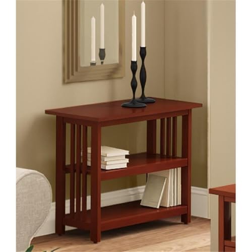 Alaterre Furniture Mission Console Entryway Table with Lower Storage and Adjustable Middle Shelf-Use as Under Window Bookshelf in Living Room or Home Office, (L) 31" x (W) 14" x (H) 24", Cherry