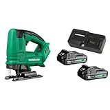 Bundle of Metabo HPT 18V MultiVolt Jig Saw | 2500 SPM | Variable Speed Trigger | Tool Only | CJ18DAQ4 + Metabo HPT 18V 2-Pack Batteries and Charger Kit | UC18YKSLS