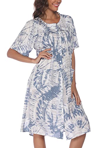 Image of COSUNIONY House Dresses for Women Cotton Short Sleeve House Coat Buttons Down Dusters Robe with Pockets S-XXL