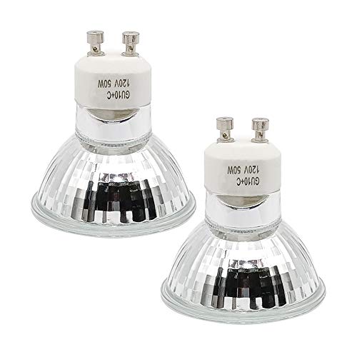 GU10 Halogen Light Bulb, Warm White, Dimmable, GU10+C 120V 50W Halogen Light Bulbs with Glass Cover, Bi Pin Base, High Lumens High Brightness MR16 GU10 Light Bulb (2 Pack)