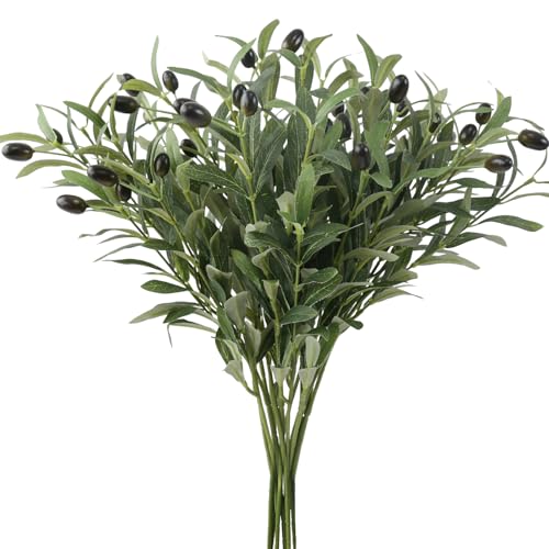 Leftover 6PCS 18Inch Faux Olive Branches for Vase,Artificial Olive Tree Branches,Fake Plants,Greenery Stems,Eucalyptus Stems,Green Leaves for Centerpieces Decoration,Home Decor,Coffee Table Decor