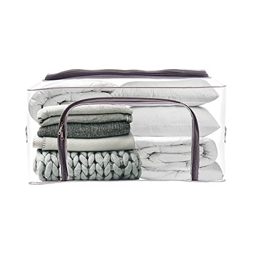 Image of JD FRESH Plastic 1 Pc 52L Transparent Storage Bags With Handles /Foldable Storage Box For Clothes /Under Bed Box With Zippers /Wardrobe Organizer For Storage /Organiser For Blanket /Bedsheet,58X35X25 Cm