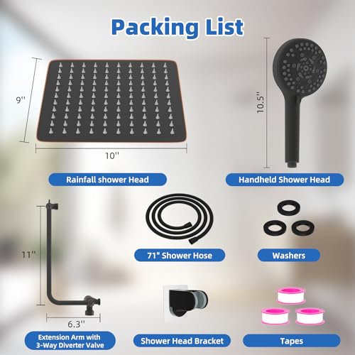 Image of 10 inch Metal Rainfall Shower Head with 10-Mode Handheld, Oil Rubbed Bronze