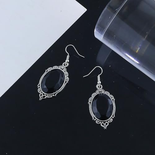 Gothic Black Vintage Crystal Dangle Earrings: Halloween Punk Rose Bat Cat-themed Cameo Drop Earrings2