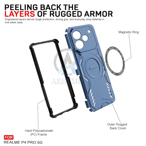 Image of AESTMO Back Case Cover for Realme P4 Pro 5G | Magnetic Case with Built-in Metal Ring | Compatible with MagSafe Accessories | Shockproof Hybrid (PC + TPU) (Blue)